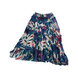 VTG Mix Noveau Artsy Med Tiered Maxi Skirt Ruffle Hem Frayed Flowy festive read